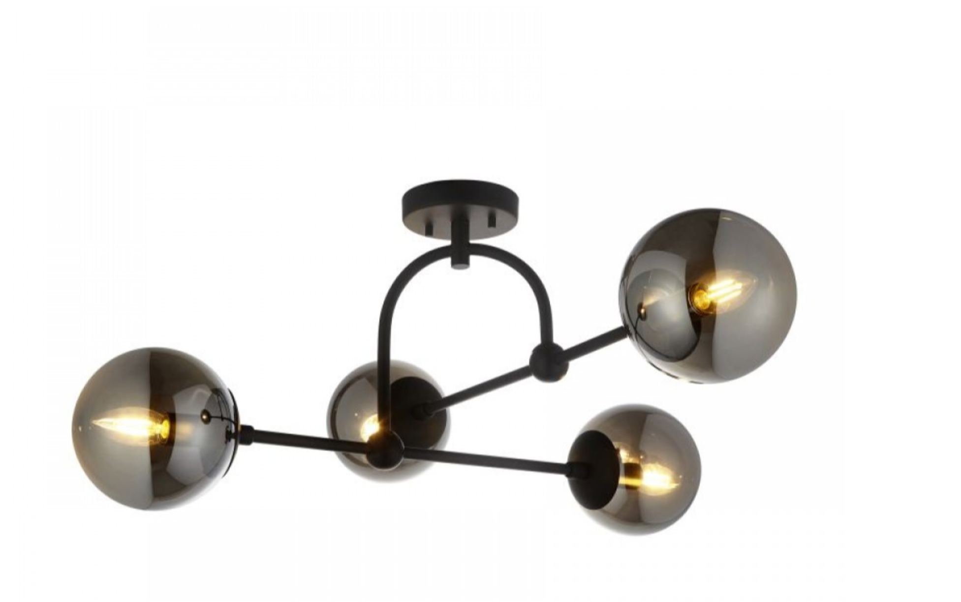 Halbrooke 4Lt Semi Flush - Antique Brass/ Matt Black  & Opal/ Smoked Glass Finish