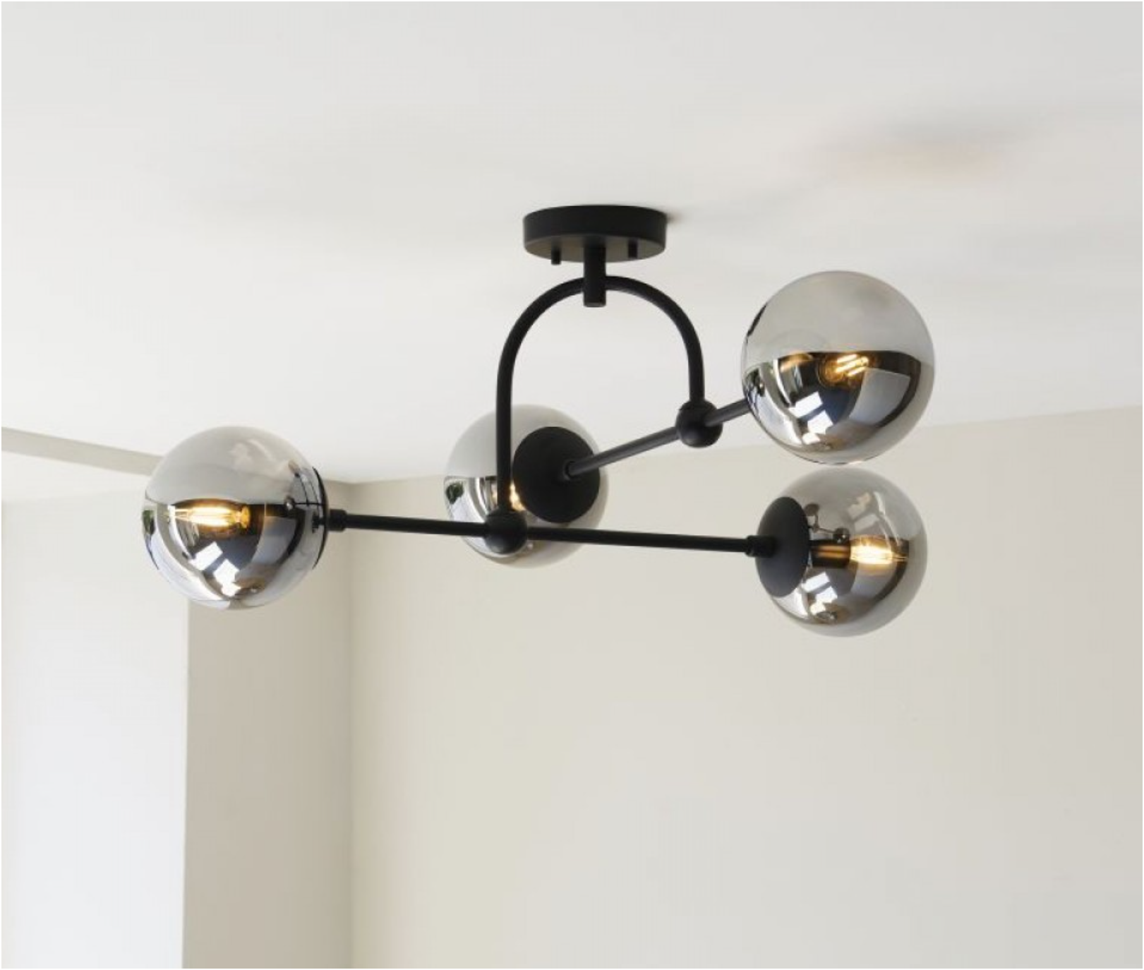 Halbrooke 4Lt Semi Flush - Antique Brass/ Matt Black  & Opal/ Smoked Glass Finish