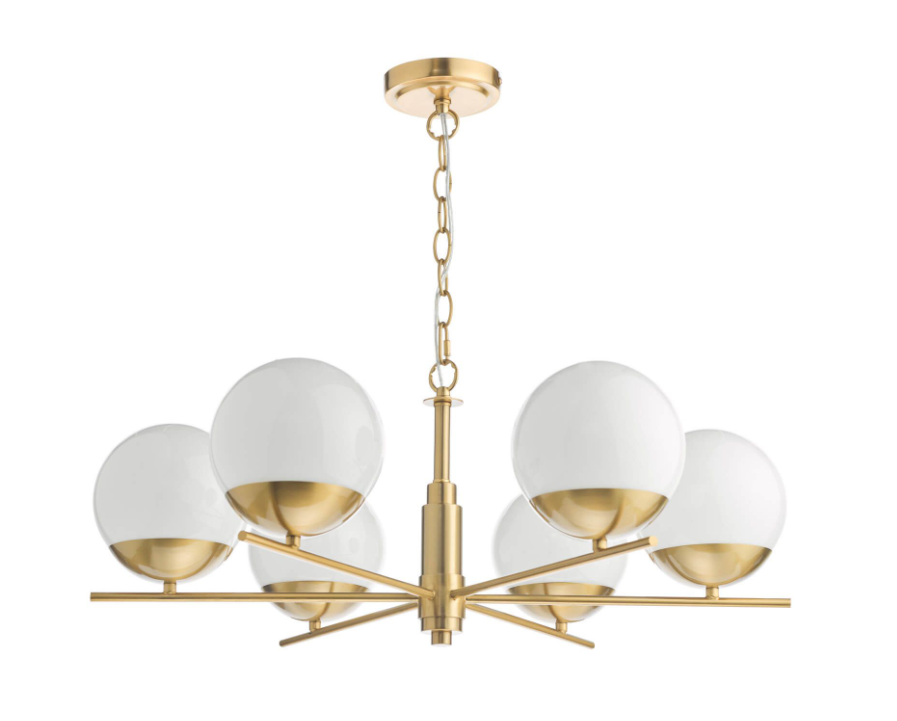 Bombazine 6/8Lt Centre Ceiling Light - Natural Brass & Opal Glass