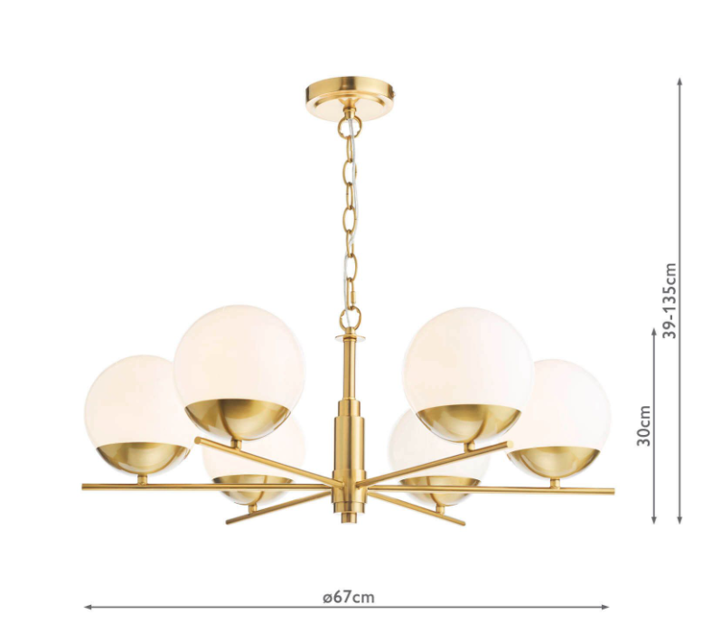 Bombazine 6/8Lt Centre Ceiling Light - Natural Brass & Opal Glass