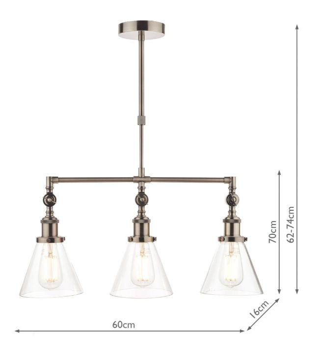 Isaac 3lt Bar Pendant Antique Brass/ Satin Nickel