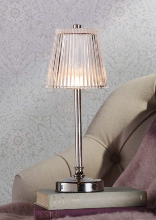 Callaghan Table Lamp Matt Antique Brass/ Polished Nickel and Ribbed Glass LED