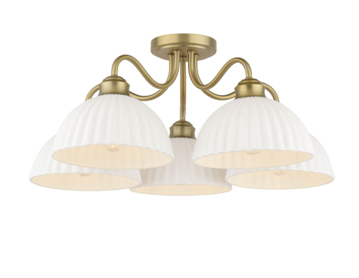 Durford 3/5 Light Semi-Flush Matt Antique Brass and White Ceramic