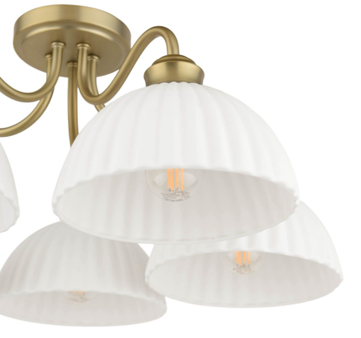 Durford 3/5 Light Semi-Flush Matt Antique Brass and White Ceramic