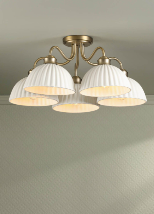 Durford 3/5 Light Semi-Flush Matt Antique Brass and White Ceramic
