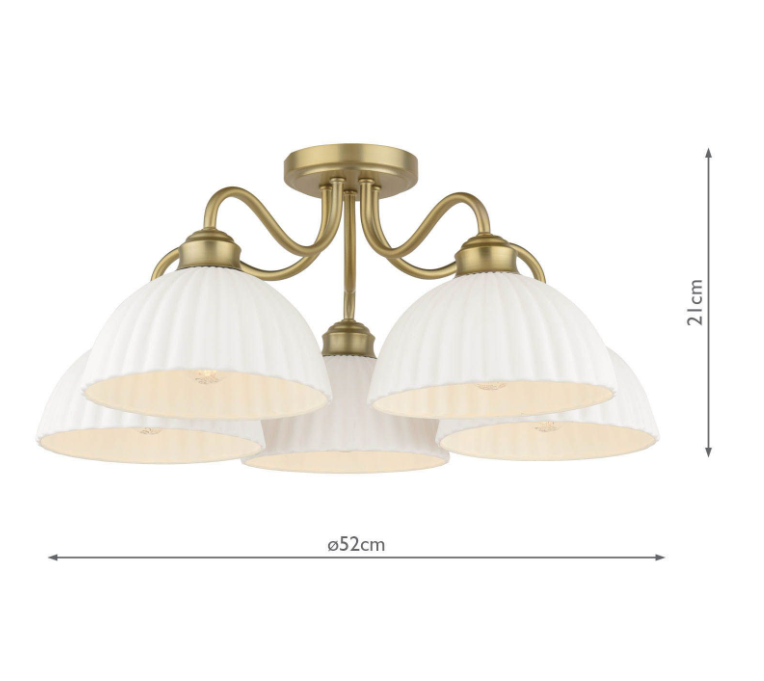Durford 3/5 Light Semi-Flush Matt Antique Brass and White Ceramic