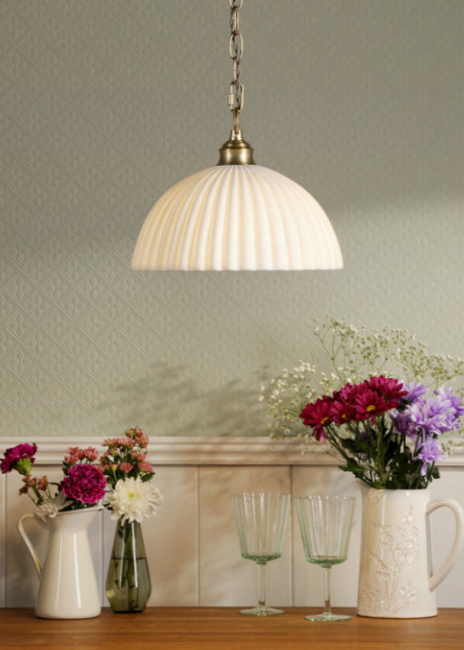 Durford Pendant Matt Antique Brass and White Ceramic