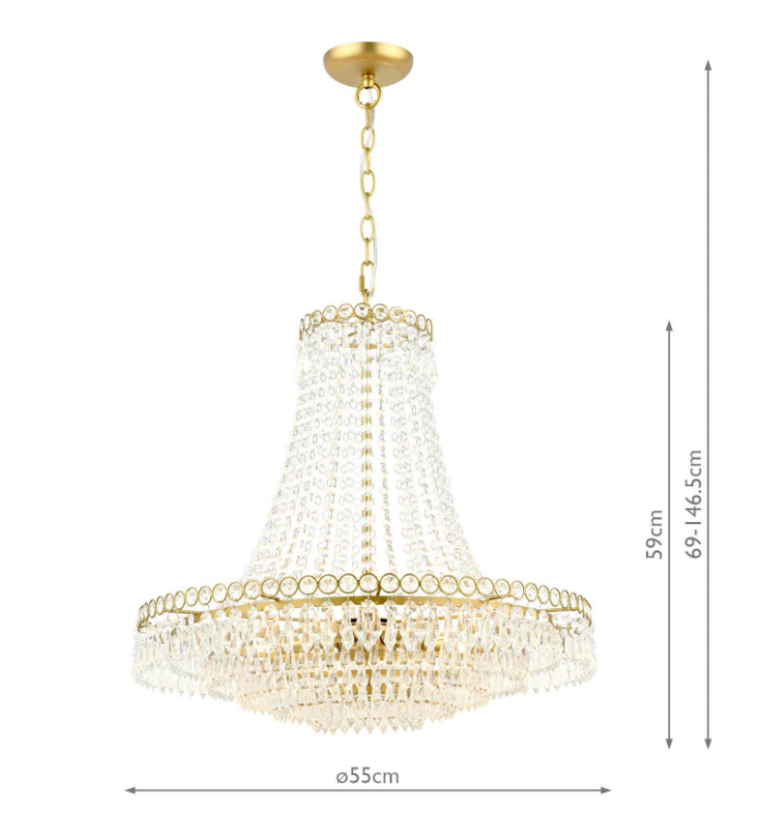 Enid Grand 5lt Chandelier Matt Antique Brass/ Polished Nickel & Cut Glass