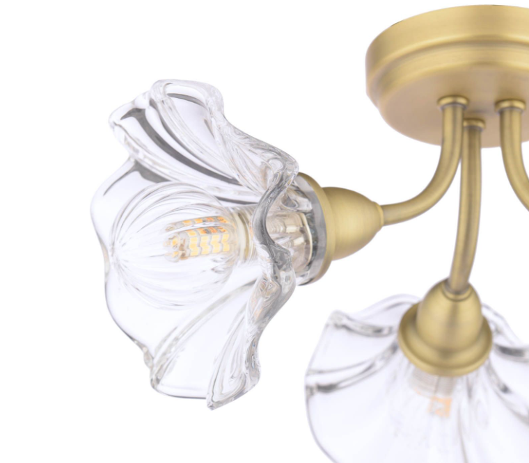 Kerswell 6Lt Semi Flush Ceiling Light - Matt Antique Brass and Glass