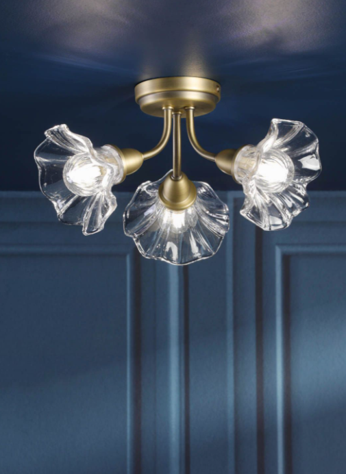 Kerswell 6Lt Semi Flush Ceiling Light - Matt Antique Brass and Glass