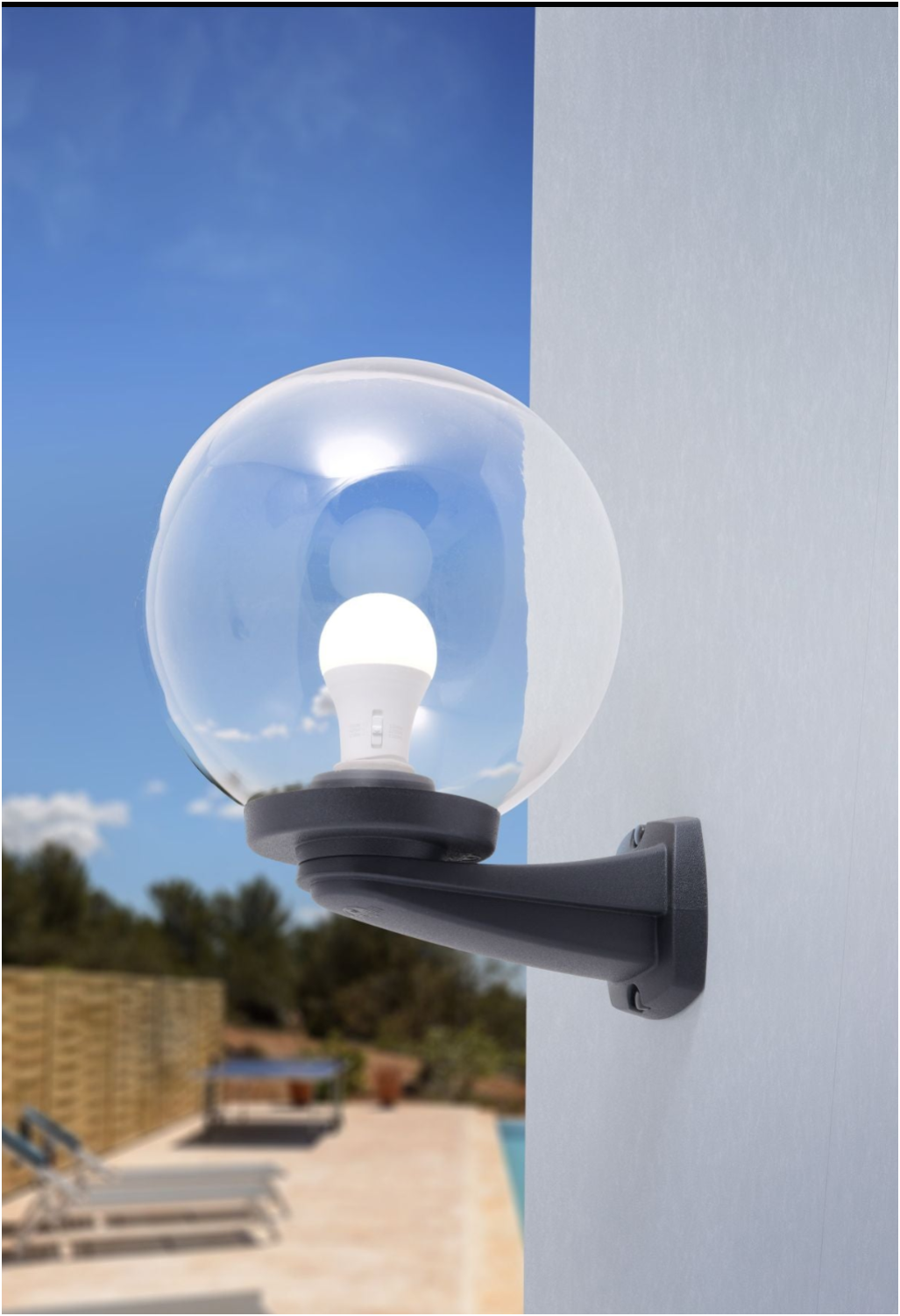 Nardo G250 Black/Grey Globe Wall Light IP55 - Opal/Clear
