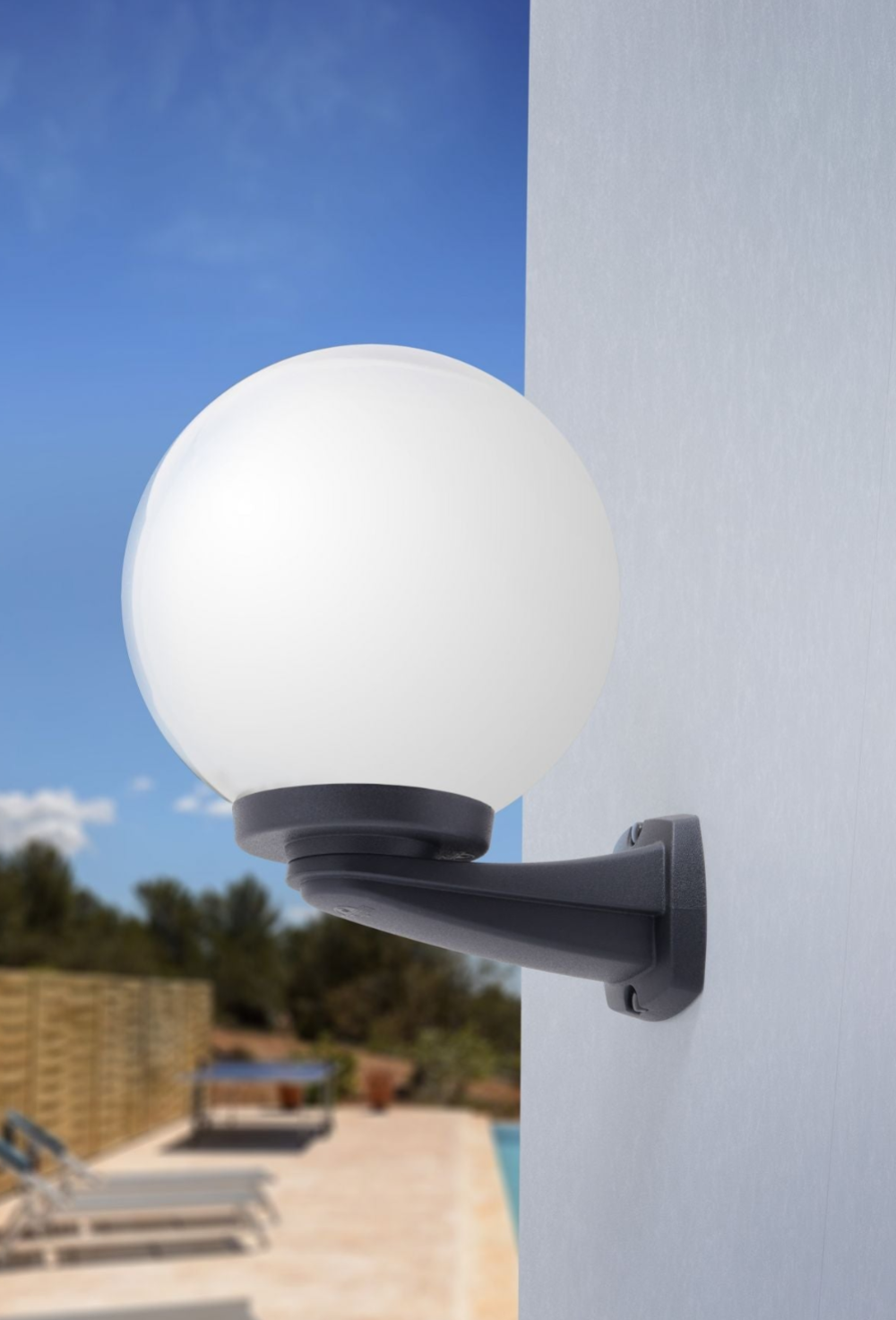 Nardo G250 Black/Grey Globe Wall Light IP55 - Opal/Clear