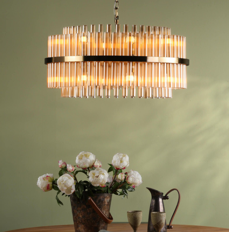 Imani 16 Light Pendant Natural Brass and Champagne Glass