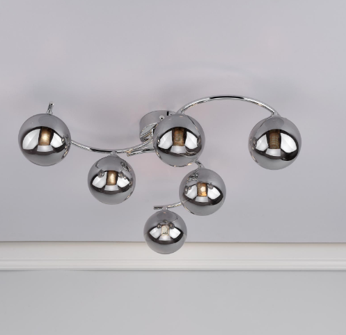 Nakita 6Lt Semi Flush Light-  Antique Brass & Polished Chrome