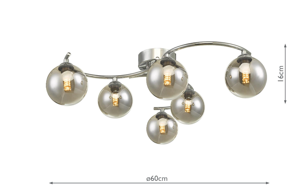 Nakita 6Lt Semi Flush Light-  Antique Brass & Polished Chrome