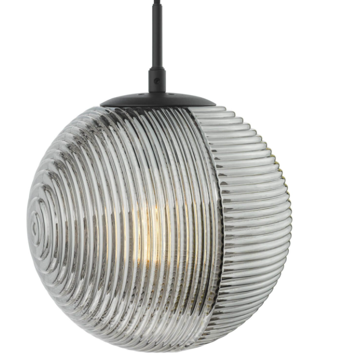 Evander Pendant Light-  Matt Black and Smoked Ribbed Glass