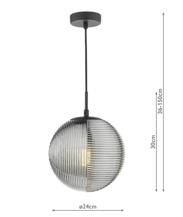 Evander Pendant Light-  Matt Black and Smoked Ribbed Glass