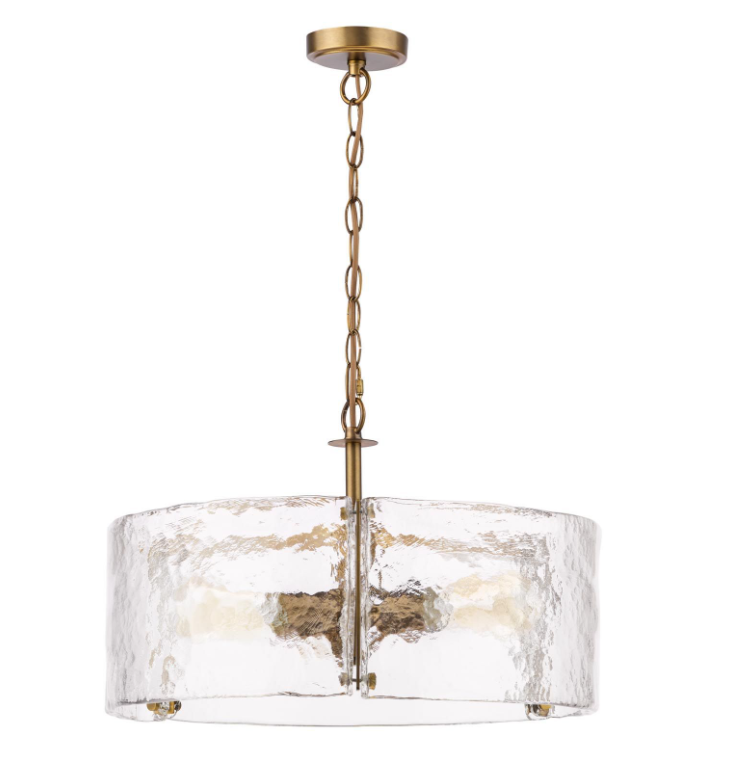 Ravis 3Lt Chandelier- Antique Bronze and Textured Glass