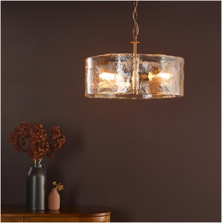 Ravis 3Lt Chandelier- Antique Bronze and Textured Glass