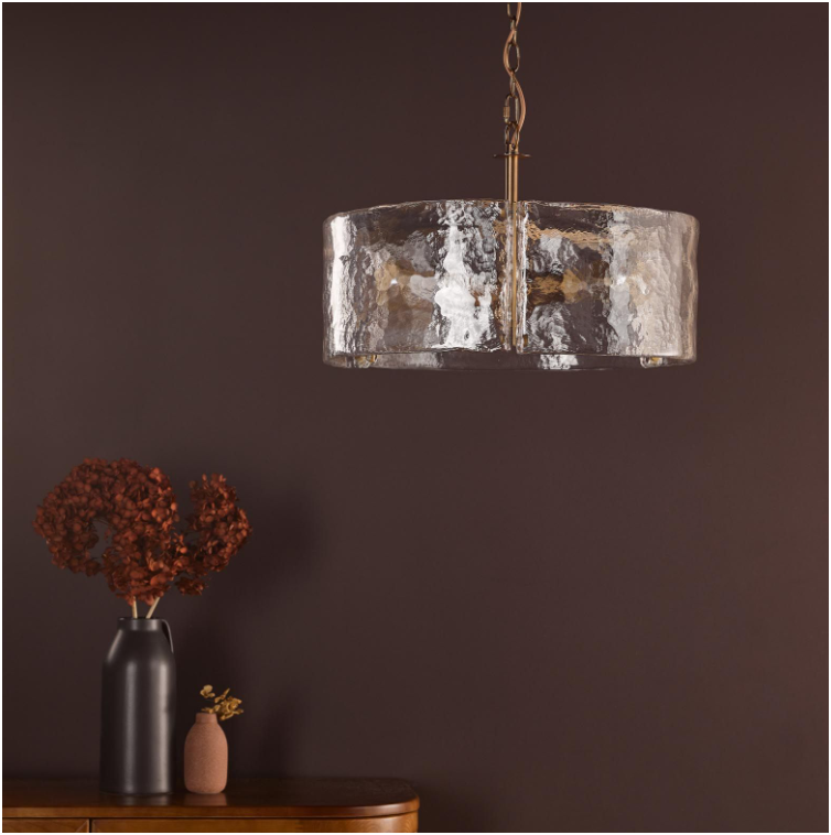 Ravis 3Lt Chandelier- Antique Bronze and Textured Glass