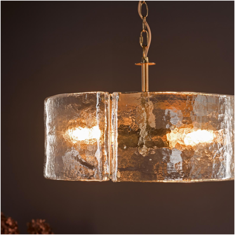 Ravis 3Lt Chandelier- Antique Bronze and Textured Glass