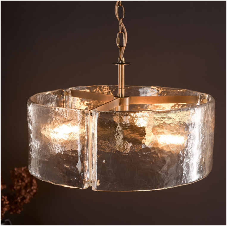 Ravis 3Lt Chandelier- Antique Bronze and Textured Glass