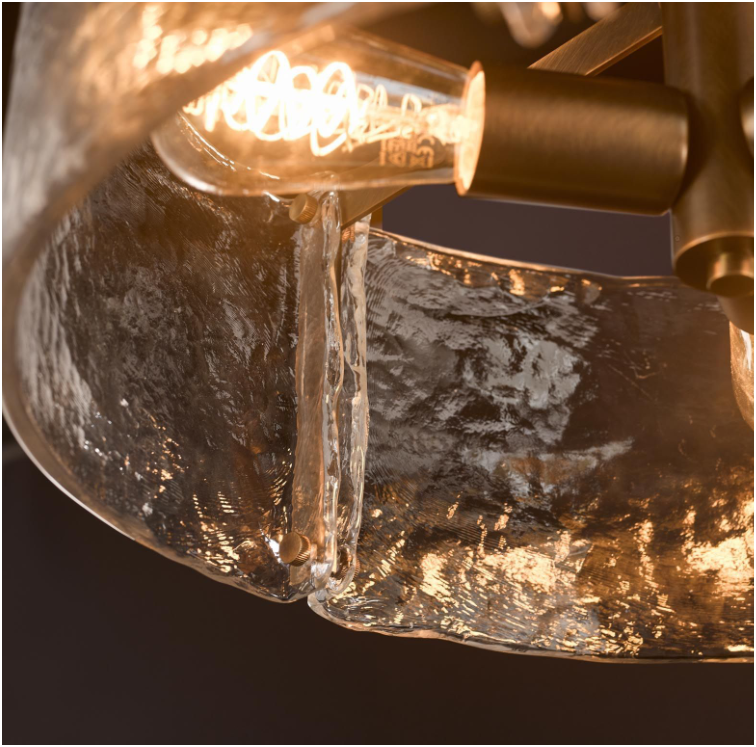 Ravis 3Lt Chandelier- Antique Bronze and Textured Glass