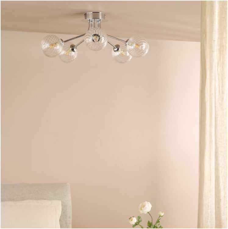 Poyen 5Lt Semi-Flush Light- Polished Chrome/ Matt Black