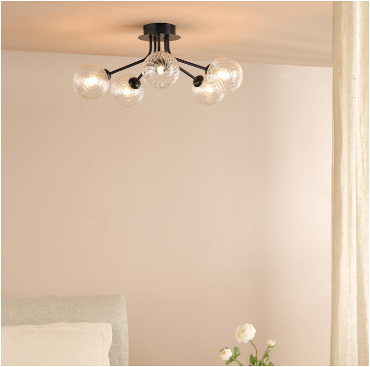 Poyen 5Lt Semi-Flush Light- Polished Chrome/ Matt Black