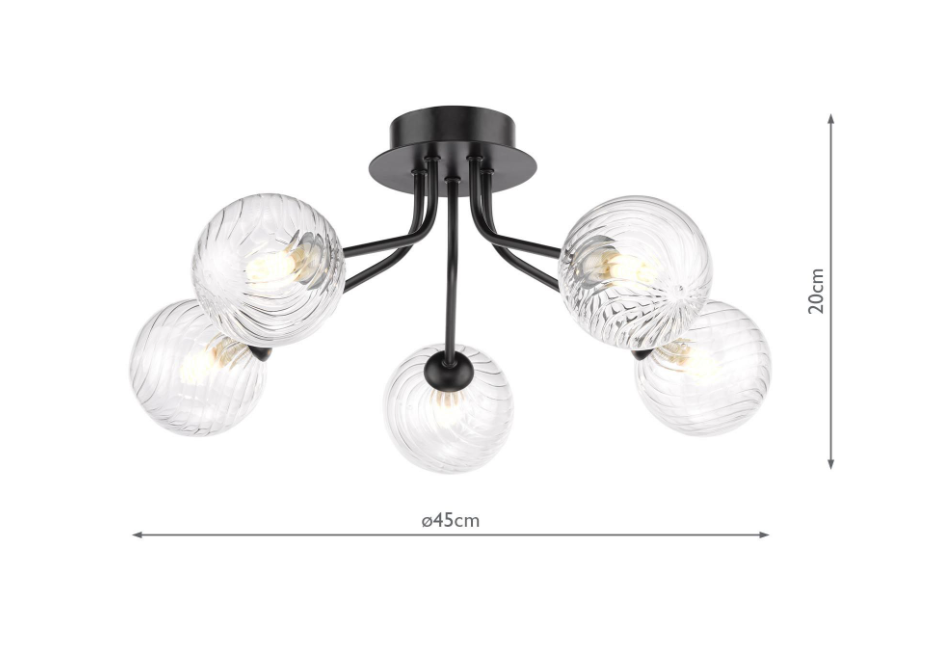 Poyen 5Lt Semi-Flush Light- Polished Chrome/ Matt Black