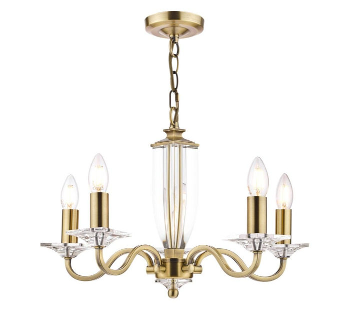 Carson 5 Light Armed Pendant Fitting Only- Antique Brass/ Polished Nickel
