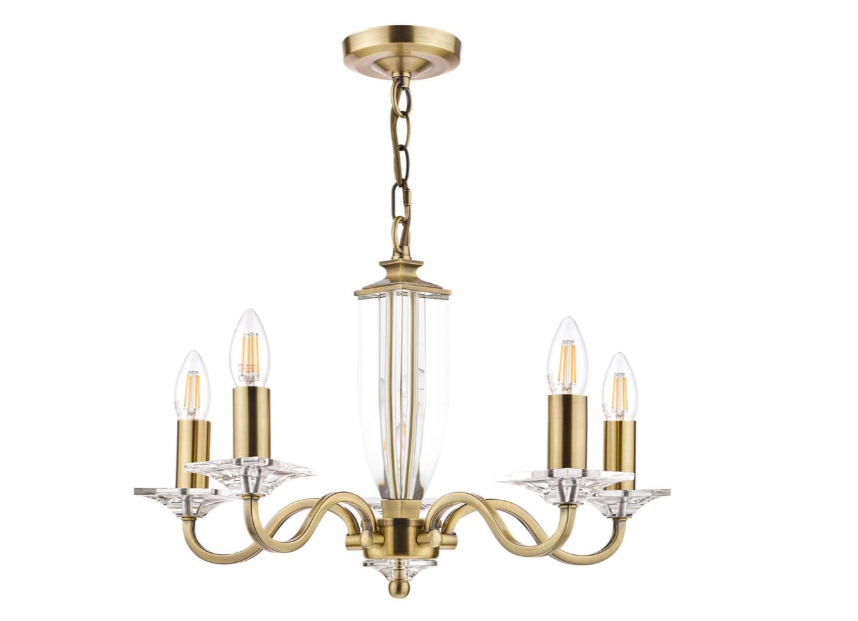 Carson 5 Light Armed Pendant Fitting Only- Antique Brass/ Polished Nickel