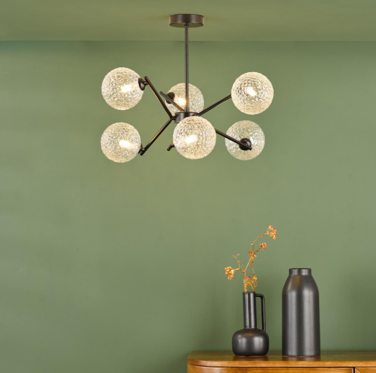 Naron 6Lt Semi-Flush Ceiling Light- Antique Bronze/ Satin Black