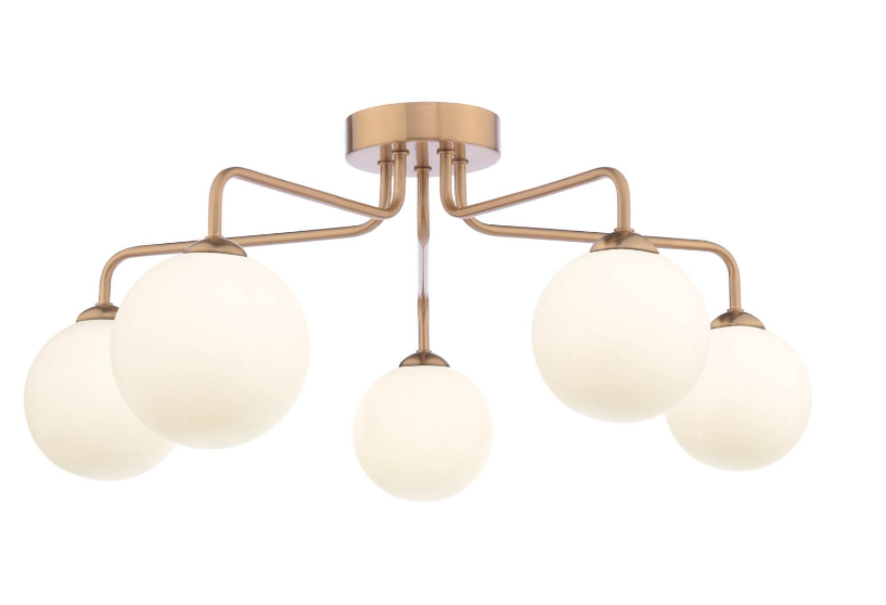 Feya 3/5Light Semi Flush Light -  Matt Black / Antique Bronze w Amber& Smoked Glass Finishes