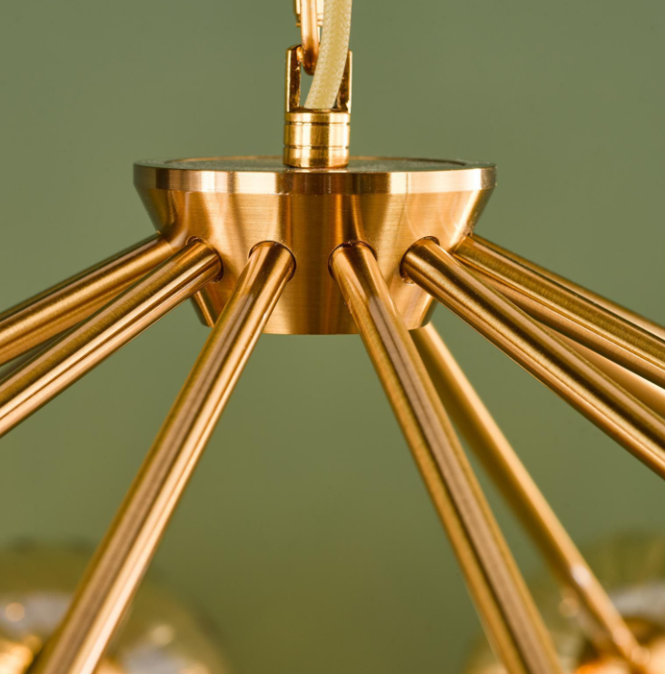 Liora 12Lt Chandelier- Antique Gold and Amber Ribbed Glass