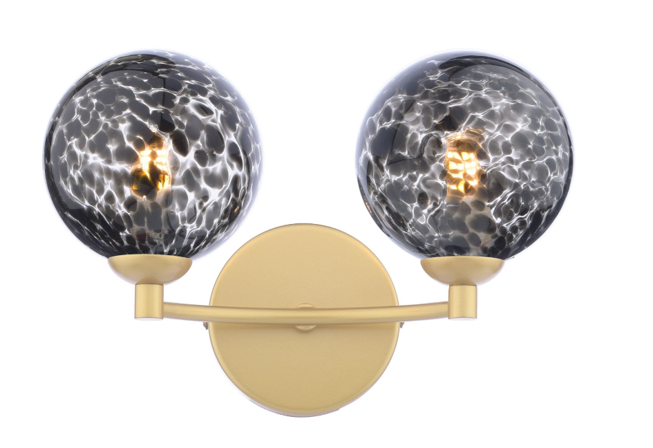 Izzy 2 Light Wall Light- Matt Gold With Twisted Amber Glass