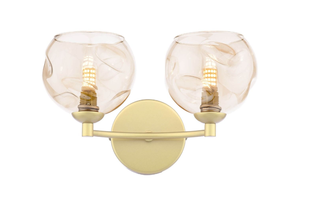 Izzy 2 Light Wall Light- Matt Gold With Twisted Amber Glass