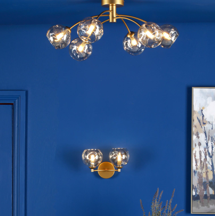 Izzy 2 Light Wall Light- Matt Gold With Twisted Amber Glass