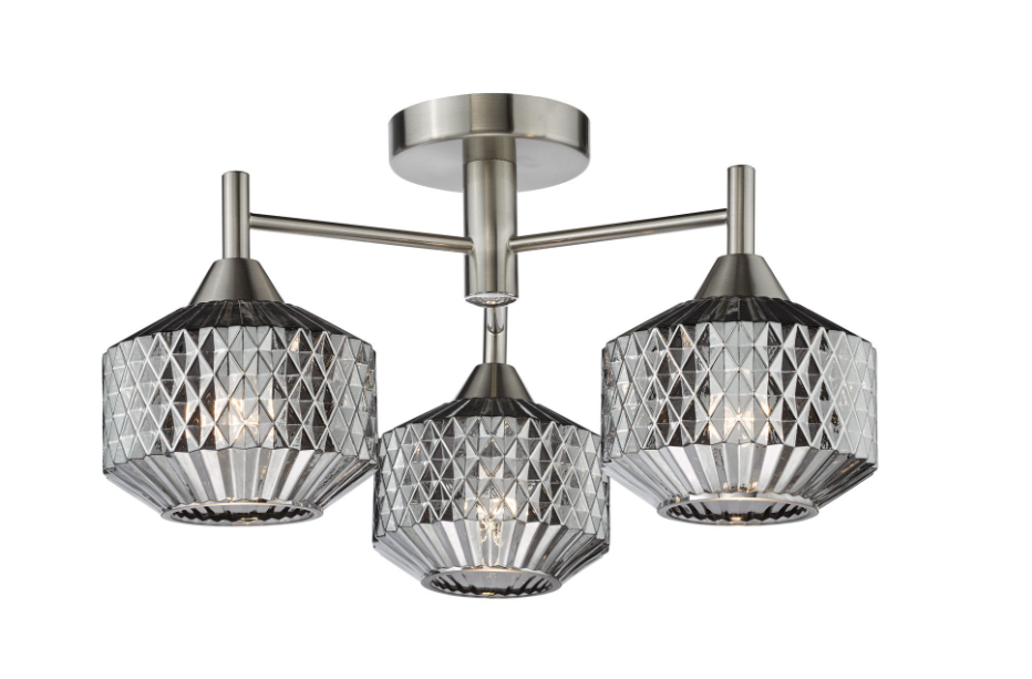 Fabrienne 3/5Lt Semi-Flush Light- Satin Nickel and Smoked Glass