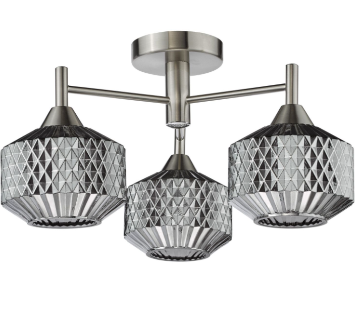Fabrienne 3/5Lt Semi-Flush Light- Satin Nickel and Smoked Glass