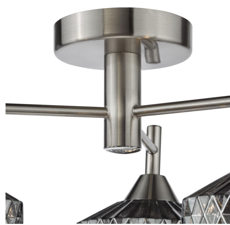 Fabrienne 3/5Lt Semi-Flush Light- Satin Nickel and Smoked Glass