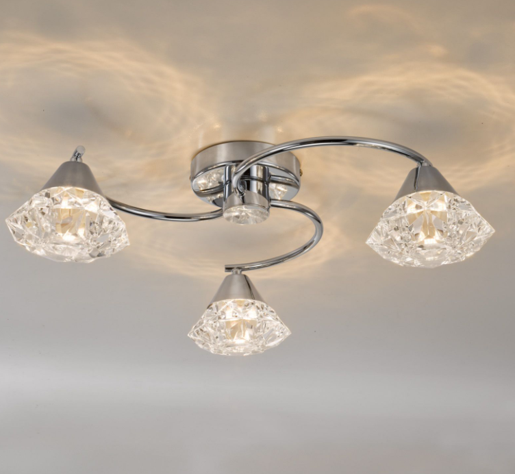 Dilys 3/5 Lt Semi-Flush Light- Polished Chrome and Clear Faceted Plastic