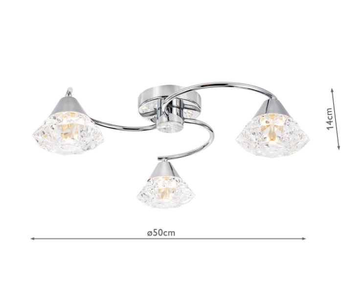 Dilys 3/5 Lt Semi-Flush Light- Polished Chrome and Clear Faceted Plastic