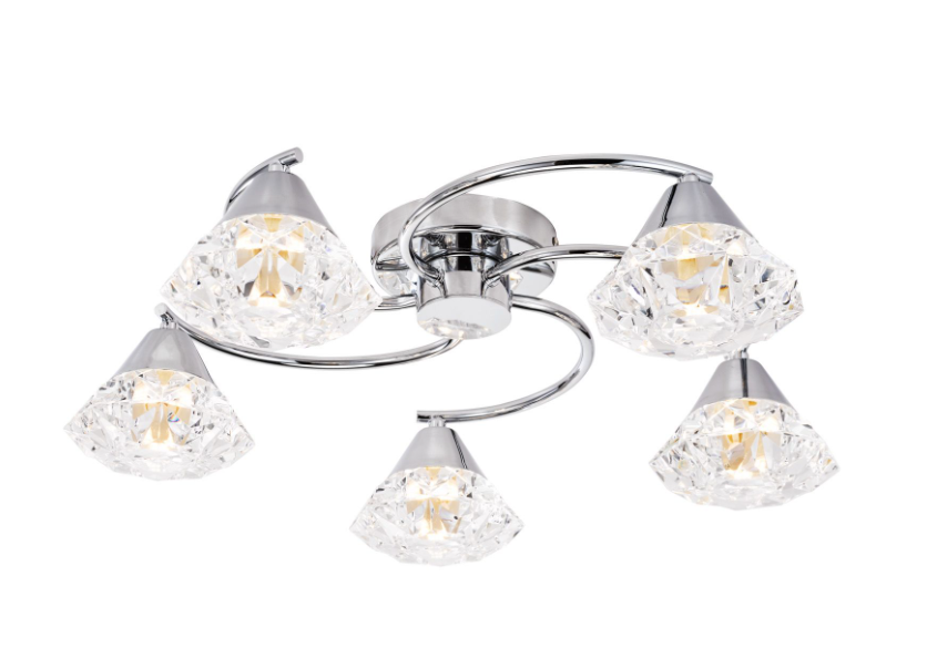 Dilys 3/5 Lt Semi-Flush Light- Polished Chrome and Clear Faceted Plastic
