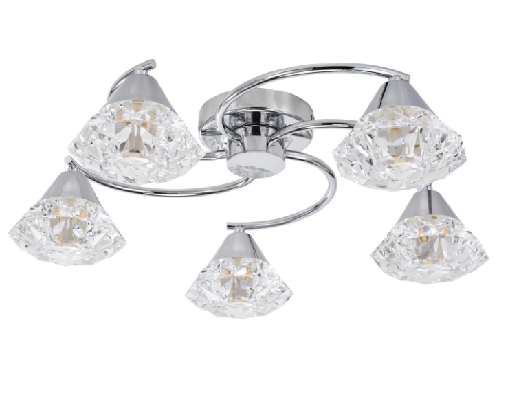 Dilys 3/5 Lt Semi-Flush Light- Polished Chrome and Clear Faceted Plastic
