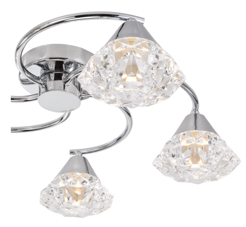 Dilys 3/5 Lt Semi-Flush Light- Polished Chrome and Clear Faceted Plastic