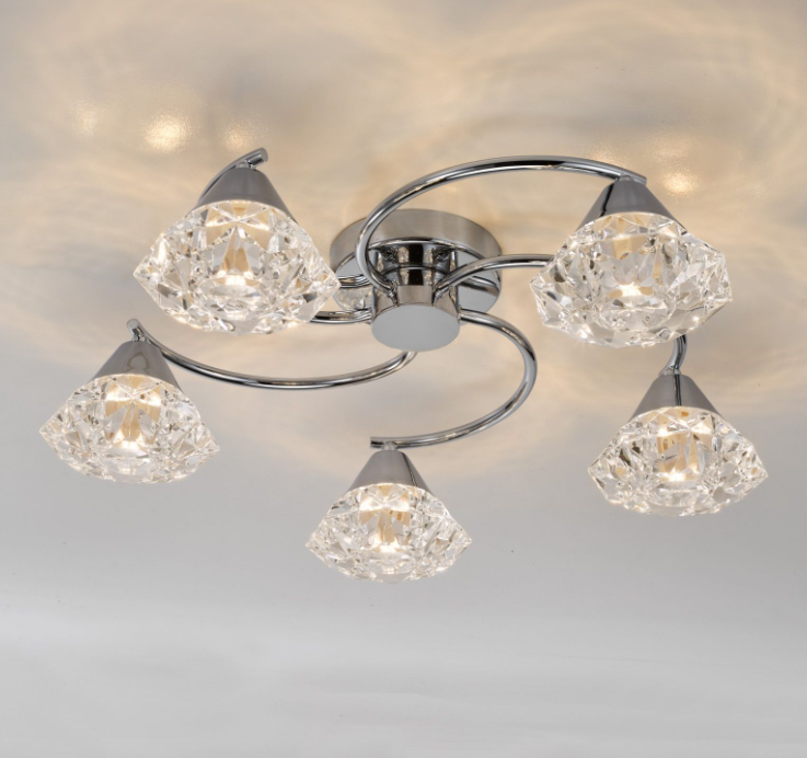 Dilys 3/5 Lt Semi-Flush Light- Polished Chrome and Clear Faceted Plastic