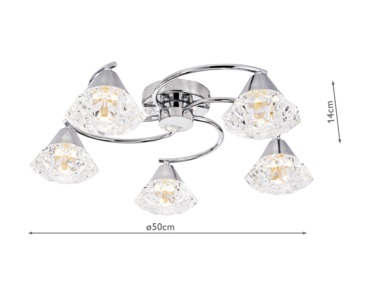 Dilys 3/5 Lt Semi-Flush Light- Polished Chrome and Clear Faceted Plastic