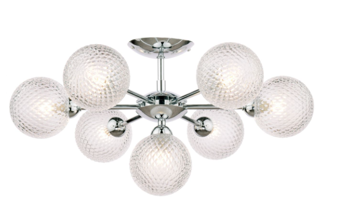 Atherton 7Lt Semi Flush Light- Polished Chrome/  Satin Brass