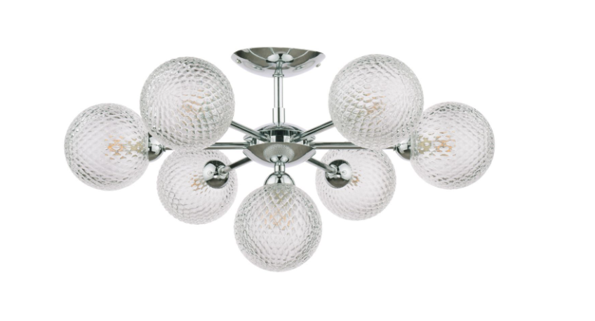 Atherton 7Lt Semi Flush Light- Polished Chrome/  Satin Brass